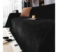Highdi Serviette de Canapé Chenille, Hiver Recto-Verso Housse Anti-Poussière Canapé Serviette Lavable Couverture Protège Chat Anti Griffe pour Domestiques Animaux Enfants (Noir,180x230cm)