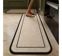 Highdi Simple Moderne Absorbant Tapis Cuisine,Tapis Cuisine Devant Evier,Tapis Cuisine Antidérapant 3,5 mm, Diatomite Tapis de Cuisine,pour Salon Salle de Bain Tapis Couloir (Beige Noir,50x150cm)