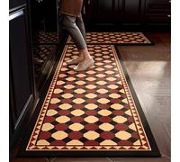 Highdi Tapis Cuisine Absorbant Diatomite,Treillis de Style Médiéval Tapis Cuisine Devant Evier Séchage Rapide Antidérapant,Mat de Sol Résistants aux Taches Lavable pour Salon Couloir (Rouge,60x180cm)