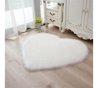 Highdi Tapis de Salon à Poils Longs Coeur d'amour Tapis Doux et Moelleux Grand Tapis de Chambre Antidérapant Confortable Moquette Shaggy pour Chambre Salon Couloir (Blanc,30x40cm)