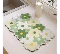 Highdi Tapis Égouttoir Vaisselle Absorbant, Tapis de Machine à Café Séchage Rapide, Tapis Évier Cuisine, Tapis de Séchage Vaisselle Antidérapant pour Bar à Café (50x60cm,fleurs vertes 1)