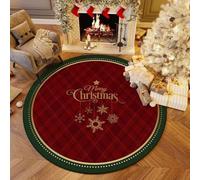 Highdi Tapis Rond de Noël 60/80/100/120/140cm, Poils Ras Tapis de Salon de noël Antidérapant Fluffy Shaggy Soft Imprimé de Joyeux noël pour Chambre à Coucher Salon (Tissu écossais,100cm)