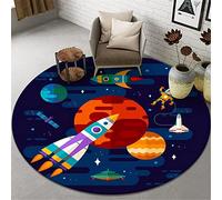 Highdi Tapis Rond Salon, Moderne Imprime Animal Tapis de Sol Décoration Antidérapant pour Salon Chambre Cuisine Balcon Terrasse Salle à Manger Intérieur & Extérieur (60cm,Fusée Bleue)