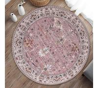 Highdi Tapis Rond Salon Moderne Imprimé Persan Rétro Tapis de Sol Décoration Antidérapant pour Salon Chambre Cuisine Balcon Terrasse Salle à Manger Intérieur Extérieur (Rose Classique,120cm)