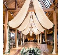 Highdi Tenture Mariage Plafond, Rideaux de Plafond Mousseline de Soie Tenture Mariage Semi Voile pour Arche de Mariage, Anniversaires Fête (75x1000cm,Beige)