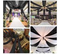 Highdi Tenture Mariage Plafond, Rideaux de Plafond Mousseline de Soie Tenture Mariage Semi Voile pour Arche de Mariage, Fête Prénatale (150x600cm,Noir)