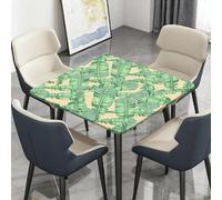 Highdi Tropicale Nappe de Table Lavable, Carrée, avec Bord Élastique, pour Jardin, Intérieure, Extérieure, Résistante Aux Intempéries, Anti Taches, Lavable (Feuilles Tropicales,100x100cm)