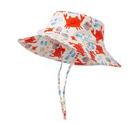 Highdi Unisexe Chapeau Bob Bébé Fille Garçon Chapeau de Soleil, Réglable Large Bord Chapeaux de Pêcheur avec Corde Réglage Protection Solaire Pliable Casquette de Plage Été (S(46-50cm),Crabe)
