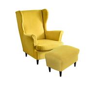 Highdi Velours Housse de Fauteuil à Oreilles 2 Pièces avec Housse Ottomane Extensible, Couverture de Fauteuil avec Housse de Coussin en T, Housse de Fauteuil Antidérapante (Jaune)