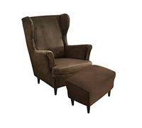 Highdi Velours Housse de Fauteuil à Oreilles 2 Pièces avec Housse Ottomane Extensible, Couverture de Fauteuil avec Housse de Coussin en T, Housse de Fauteuil Antidérapante (Brun)