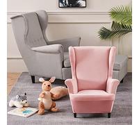 Highdi Velours Housse de Fauteuil à Oreilles Extensible 2-Pièces Couverture de Fauteuil avec Housse de Coussin en T, Couleur Unie Mode Strandmon Housse de Fauteuil Antidérapante (Rose)