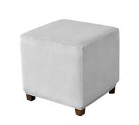 Highdi Velours Housse Ottomane Housses de Pouf Extensible Carrées, Housse de Repose-Pieds Protecteur de Meubles Housse de Tabouret avec Fond Élastique Antidérapante Lavable (S,Gris Clair)