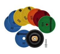HIGHDRIL Disque de Polissage Diamant Set - 8 Pièces 100mm Grain #50x3/100x2/200/400/800 Sec Diamant Polissage Pads + M14 Support en Caoutchouc + Adaptateur pour Marbre Granite Pierre Béton