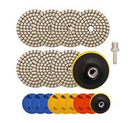HIGHDRIL Lot de 10 tampons de polissage diamant pour usage à sec - Ensemble de 8 tampons de polissage pour marbre - Patins abrasifs - Grain 50*3/100*3/200*2 + Disque de support fileté M14 + Adaptateur