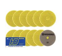 HIGHDRIL Lot de 12 tampons de polissage diamant humide 100 mm #50 pour ponçage granit marbre utilisé sur meuleuse ou polisseuse