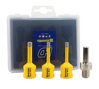 HIGHDRIL Lot de 4 forets diamantés (6/6/8 mm + adaptateur hexagonal) pour céramique, porcelaine, carrelage, granit, marbre, brique, Dekton avec filetage M14