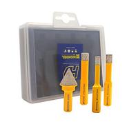 HIGHDRIL Lot de 4 forets diamantés (6/8/10 mm + 20 mm + foret à chanfrein) pour céramique, porcelaine, carrelage, granit, marbre, brique, Dekton avec tige triangulaire