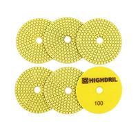 HIGHDRIL Lot de 6 tampons de polissage diamant humide 100 mm #100 pour ponçage granit marbre utilisé sur meuleuse ou polisseuse
