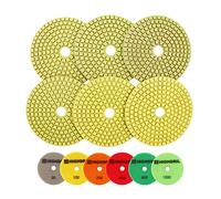 HIGHDRIL Lot de 6 tampons de polissage diamant humide 100 mm (#50+#100+#200+#400+#800+#1500), pour ponçage granit marbre utilisé sur meuleuse ou polisseuse