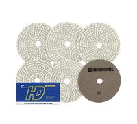 HIGHDRIL Lot de 6 tampons de polissage diamantés humides 125 mm #50, pour le ponçage du marbre granit utilisé sur meuleuse ou polisseuse