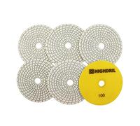 HIGHDRIL Tampons diamantés 125 mm pour polissage humide 6 pièces, disque de polissage grain 100 pour granit, marbre, quartz, pierre artificielle pour meuleuse