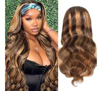 higher #4/27 Perruque de cheveux humains ondulés ombrés sans colle 35,6 cm sans dentelle frontale pour femme noire Densité de 150 %