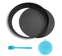 Highkit Moule à Tarte avec Fond Amovible, Moule à Quiche 22 cm, Plat a Tarte Revêtement Antiadhésif, Moule a Tarte Cannelé Rond pour Gateau, Tartes et Quiches, Plat à Quiche,Acier au Carbone