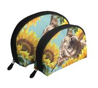 Highl et Vache aux tournesols, Trousse de Maquillage Coquille Femme Petit Porte-Monnaie Trousse de Toilette Trousse à cosmétiques 2 pièces