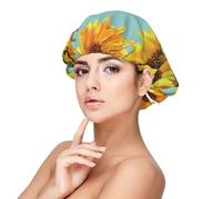 Highl et vache avec tournesols,Bonnet de nuit en satin pour adulte - Bonnet de nuit élastique pour femme, couvre-cheveux de nuit