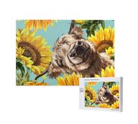 Highl et Vache avec tournesols,Puzzle Familial en Bois de 1 000 pièces pour Adultes et Adolescents, décoration d'intérieur