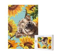 Highl et Vache avec tournesols,Puzzle Familial en Bois de 300 pièces pour Adultes et Adolescents