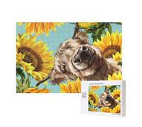 Highl et Vache avec tournesols,Puzzle Familial en Bois de 300 pièces pour Adultes et Adolescents, décoration d'intérieur