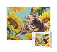 Highl et Vache avec tournesols,Puzzle Familial en Bois de 500 pièces pour Adultes et Adolescents, décoration d'intérieur