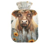 Highland Bouillotte de tournesol de vache avec housse en velours, pour soulager les douleurs au cou et aux épaules, taille M