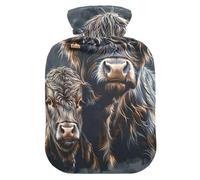 Highland Bouillotte vache et mollet avec housse en velours doux pour crampes menstruelles Soulagement de la douleur Taille M