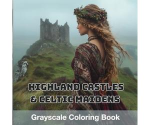 Highland Castles, Celtic Maidens Grayscale Coloring Book - 40+ Whimsical Scenes of Woodland Spirits, Ancient Trees & Magical Glens
