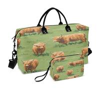 Highland Cattle Meadow Sac de voyage pour homme et femme, Motif prairie de bétail des Highlands, Taille unique, Sac de voyage