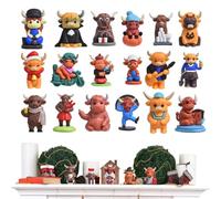 Highland Cow - 24 Mini Figurines | 3D Cartoon Collection | Adorable Cow Designs, Countdown to Christmas Fun, Display & Diorama Ready Pieces, Compact Collectible Set, Perfect for