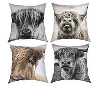 Highland Cow 4 Pcs Housse de Coussin,Coussins Décor pour la Maison Canapé Voiture Chambre Canapé,Housse de Coussin,18x18 Pouces