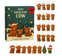 Highland Cow A-dvent Calendar 2025 - Highland Cow Christmas Decoration, 24 Days Of Christmas Countdown Calendar Avec 2d Acrylique Adorable Bovins Écossais Pour Christ-Mas Tree Home Decor
