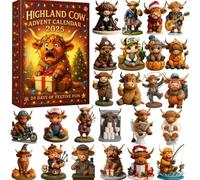 Highland Cow Advent Calendar 2025, 24 Days of Festive Countdown Fun with 3D Soft Gel Cows, Christmas Highland Cow Ornaments for Tree & Home Décor (1 set,2D)
