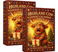 Highland Cow Advent Calendar 2025, 24 Days of Festive Countdown Fun with 3D Soft Gel Cows, Christmas Highland Cow Ornaments for Tree & Home Décor (2 sets,2D)