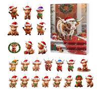 Highland Cow Advent Calendars 2025, 24 Days Christmas Countdown Advent Calendars with 2D Acrylic Cute Highland Cow Ornaments for Decor