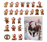 Highland Cow Advent Calendars 2025, 24 Days Highlandcow Ornaments Christmas Countdown Calendar with 2D Acrylic Highland Cattle Pendant Advent Calendars for Christmas Tree Hanging Decoration