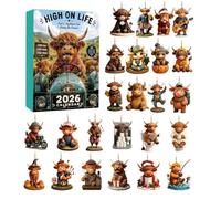 Highland Cow Advent Calendars 2026, Acrylic Christmas Tree Ornament Set