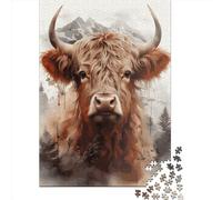 Highland Cow Art. Puzzle 1000 Pièces Educa Jouet en Bois Jeu D'Intelligence Décoration Intérieure Jeu Éducatif Challenge Toy Adultes & Enfants des 14 Ans 1000pcs (38x26cm)