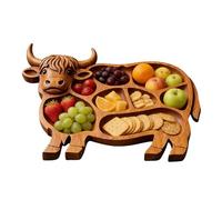 Highland Cow Board pour charcuterie - Bol en bois rustique, plateau de style ferme, planche à goûter au fromage avec plusieurs compartiments | Présentoir d'aliments en forme d'animal pour les vacances