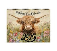 Highland Cow Calendar 2026, Highland Cow Calendar 2026 Planner, aquarelle vaches planificatrice mensuelle Scottish Wall Art Decor