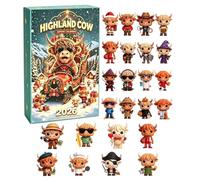Highland Cow Calendrier de l'Avent 2026 - Lot de 24 mini figurines de vache | Compte à rebours de Noël 24 jours avec 24 mini figurines de bœuf des hautes terres pour collectionneurs