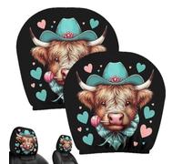 Highland Cow Car Headrest Cover - 2 Pack Cute Print | Universal Seat